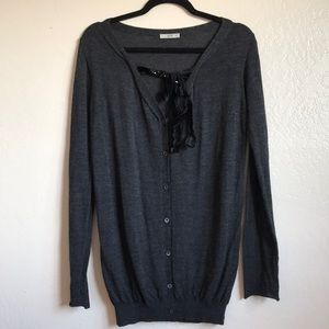 Prada Wool & Silk Cardigan with Jeweled Ribbon